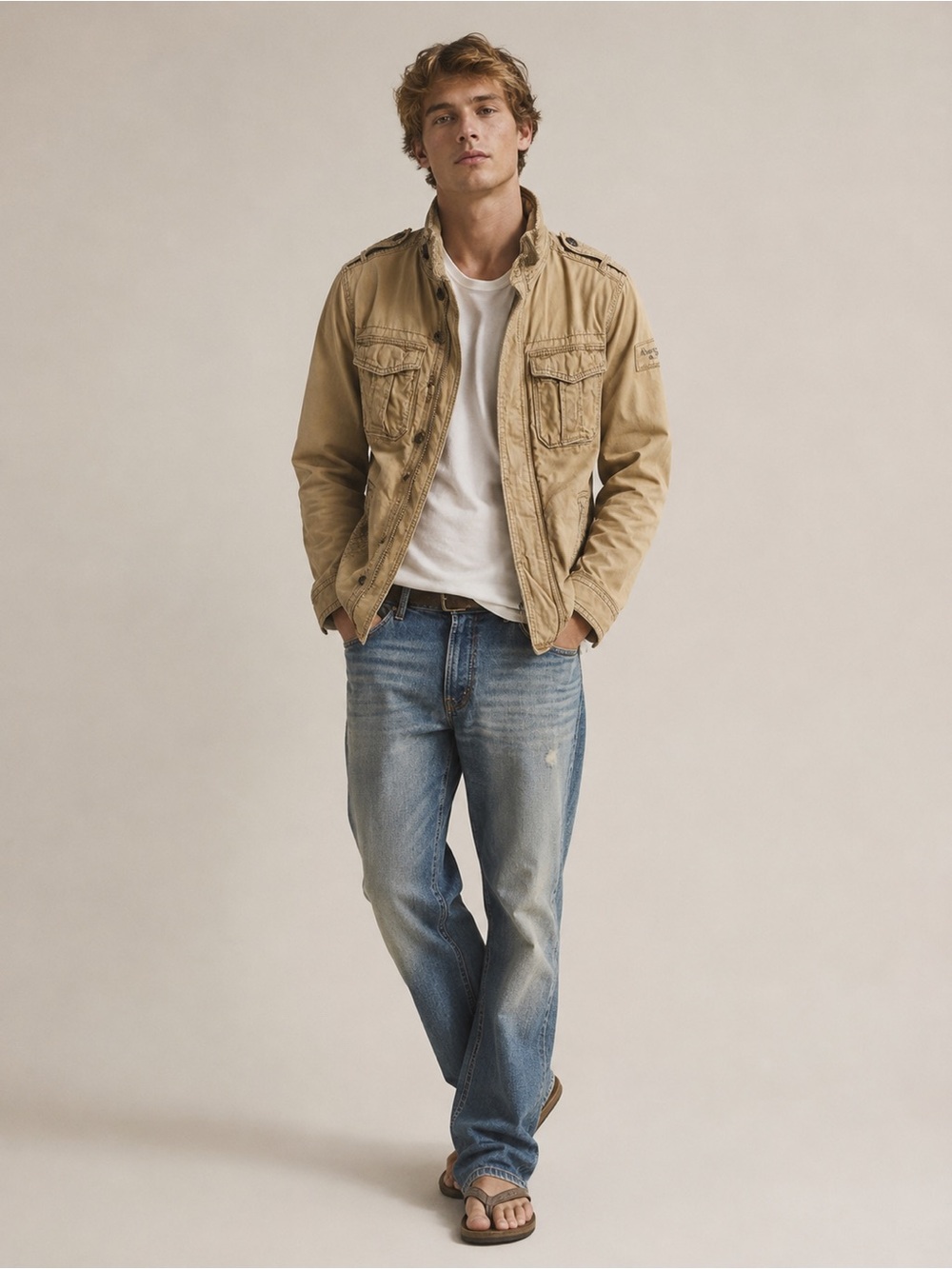 VTG Y2K 90s Abercrombie & Fitch Men Tan Sentinel Military Utility Field Jacket L